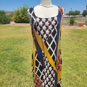 Iris 3X floor length sleeveless women's dress low back stretchy multi color